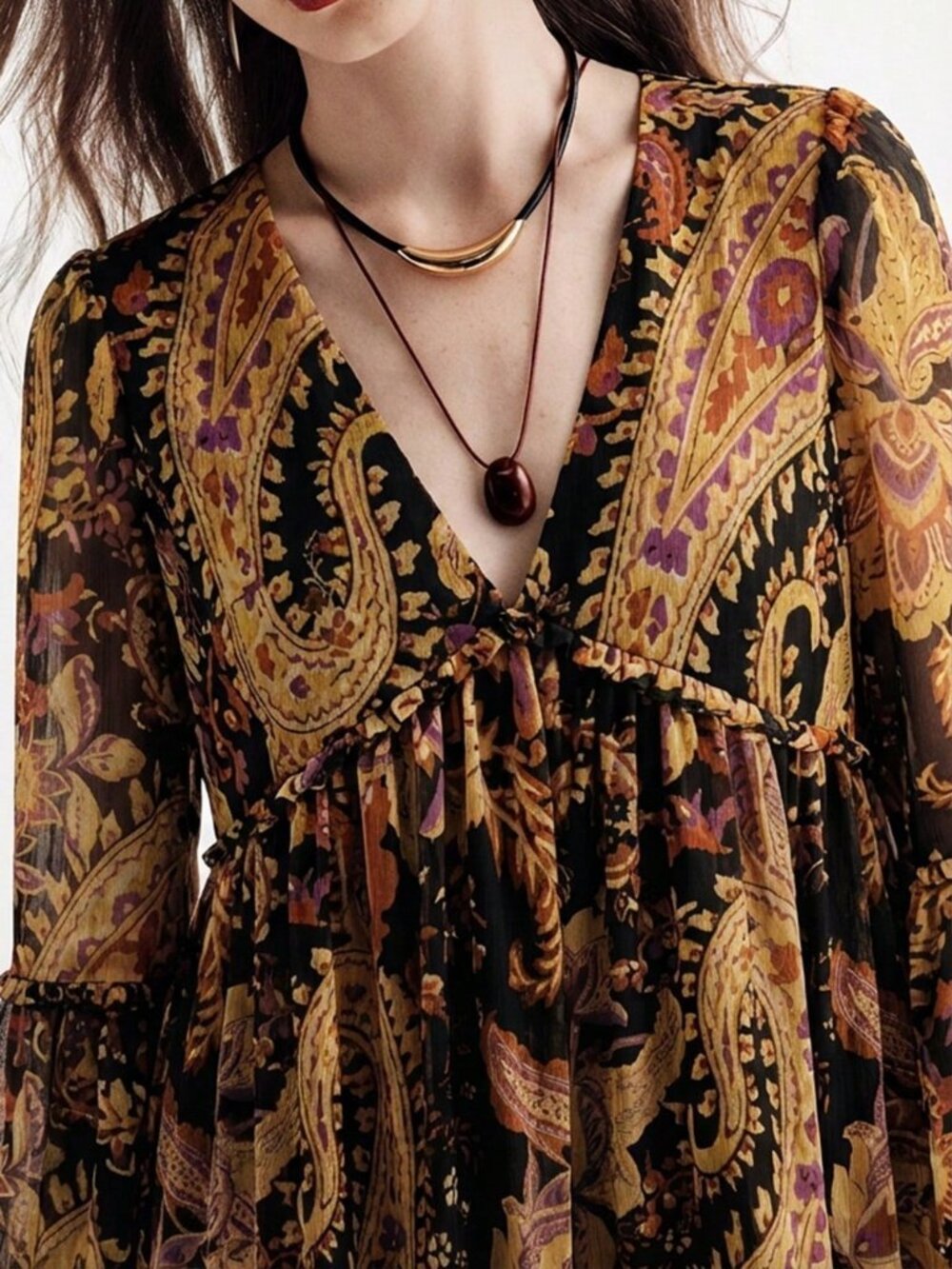 Multicolor Boho Women's Chiffon Flowy Dress - Picture 7 of 7
